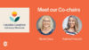 Orange background with text: Meet our Co-chairs. Below are headshots of Katrina Prescott and Nicole Dauz. On the far left is a logo for Caregiver CAN Advisory Network